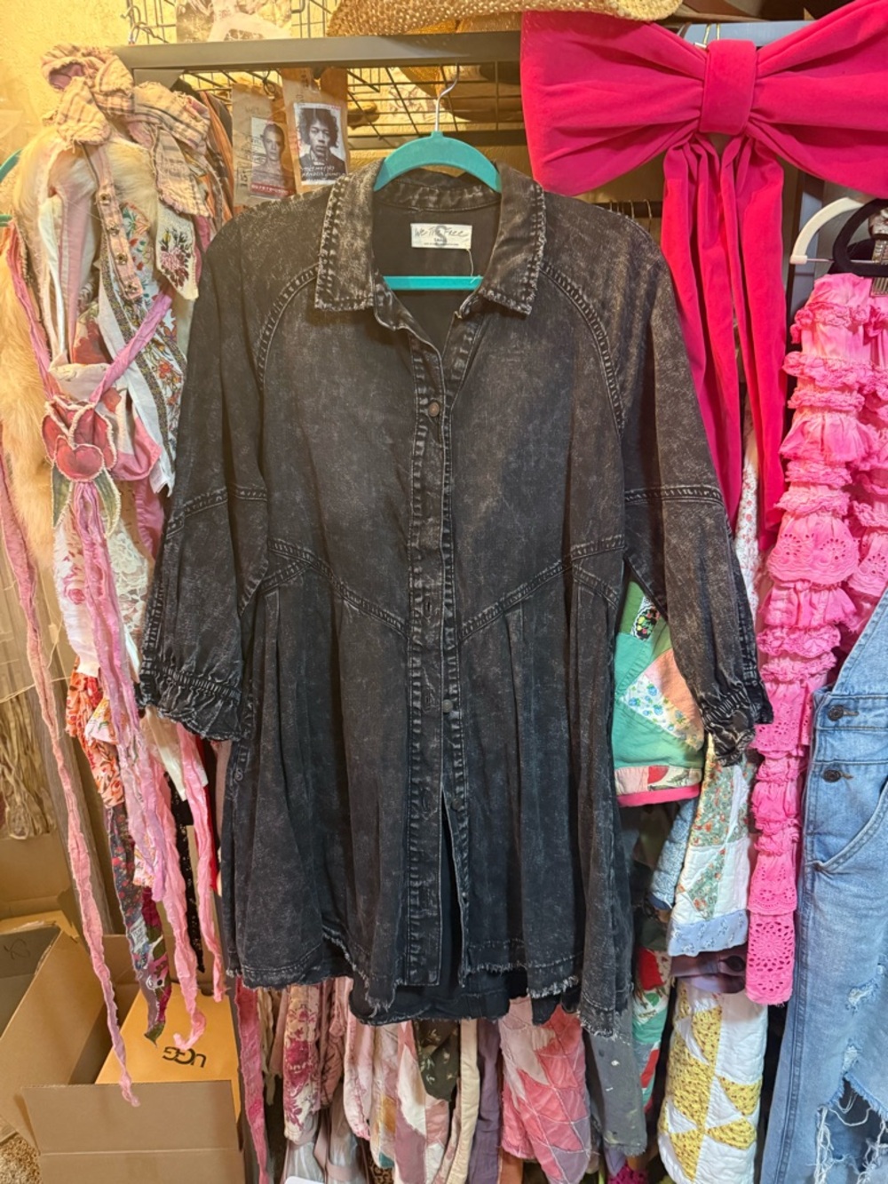 We the free Washed Black Denim Shirt Dress